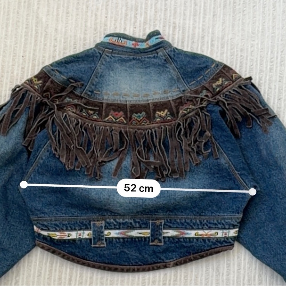 Vintage NO JEANS Suede Fringe Western Cropped Denim Jean Jacket | Size M - Picture 8 of 9